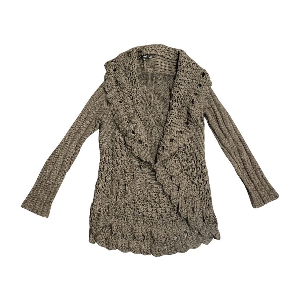 Sioni Wool Blend Open Front Knit Cardigan SZ Small Boho Peasant Indie Lagenlook